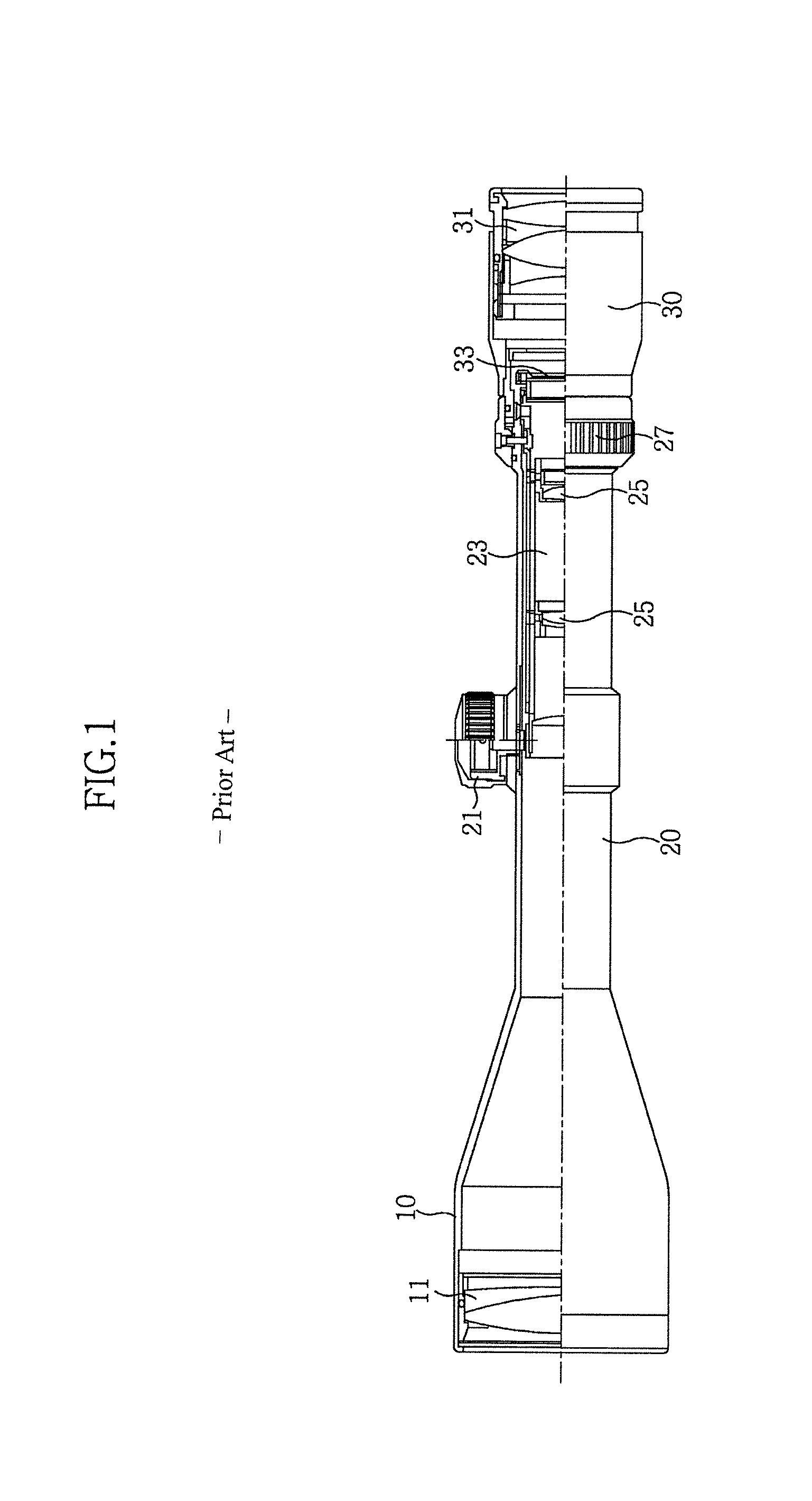 Variable magnification device and telescopic sight using the same