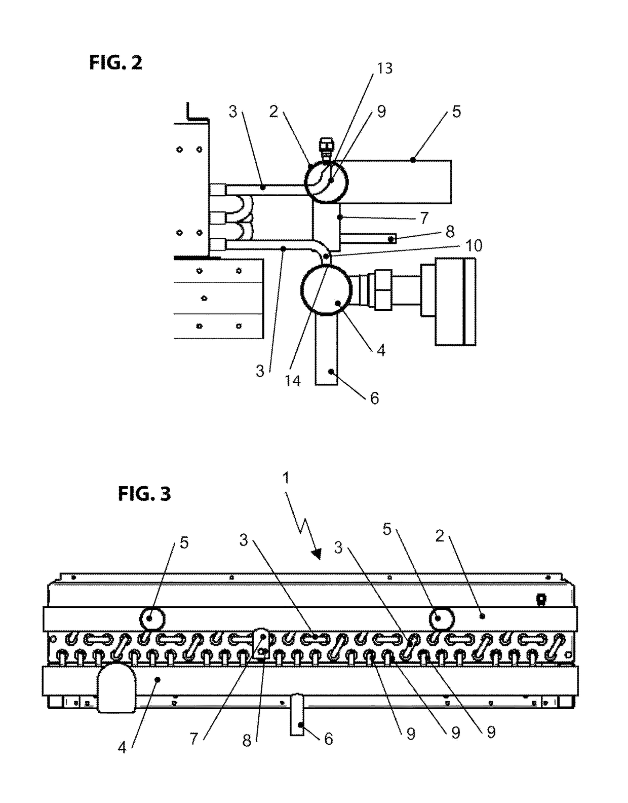 Heat exchanger for phase-changing refrigerant, with horizontal distributing and collecting tube