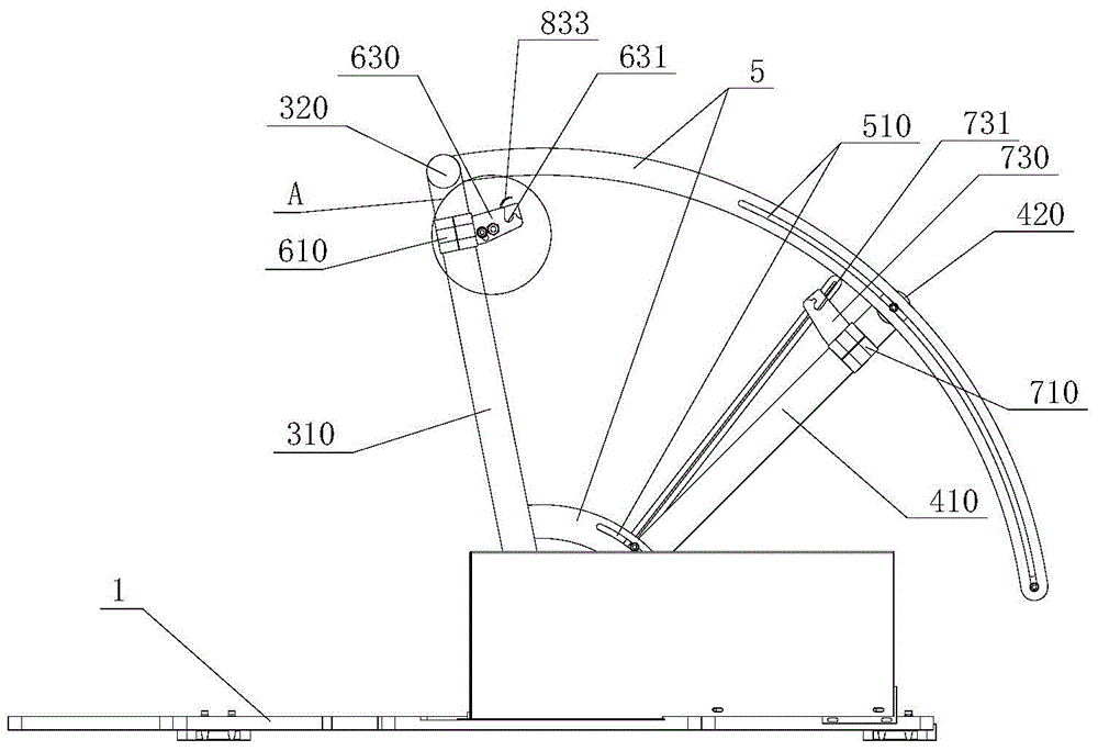 Rotary mounting and clamping device arranged on wood board laser cutting machine and used for arc-shaped board processing