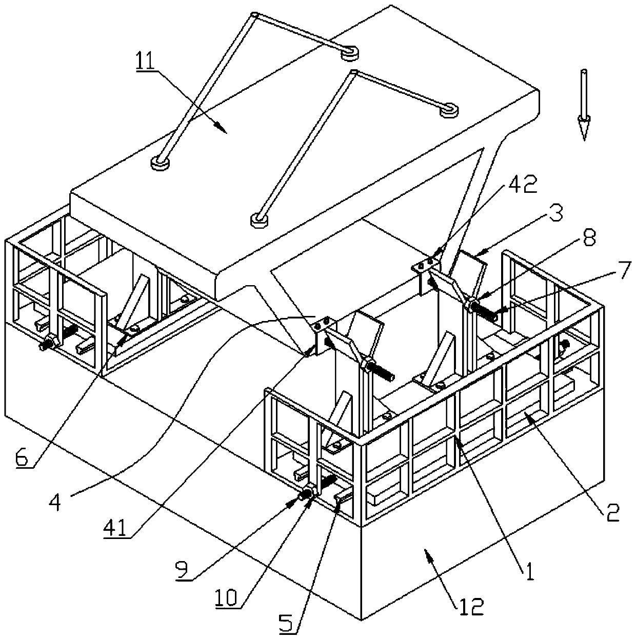 Self-falling adjustable box girder mounting method