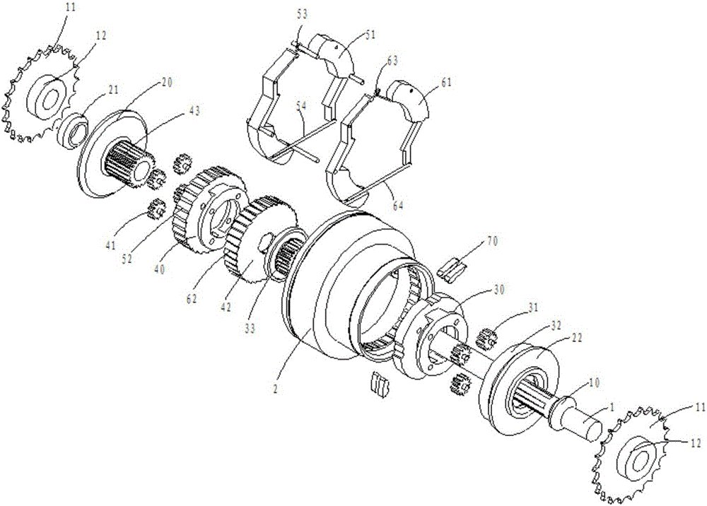 Liner treading single-wheel direct-drive tooth ring center wheel fixing transmission