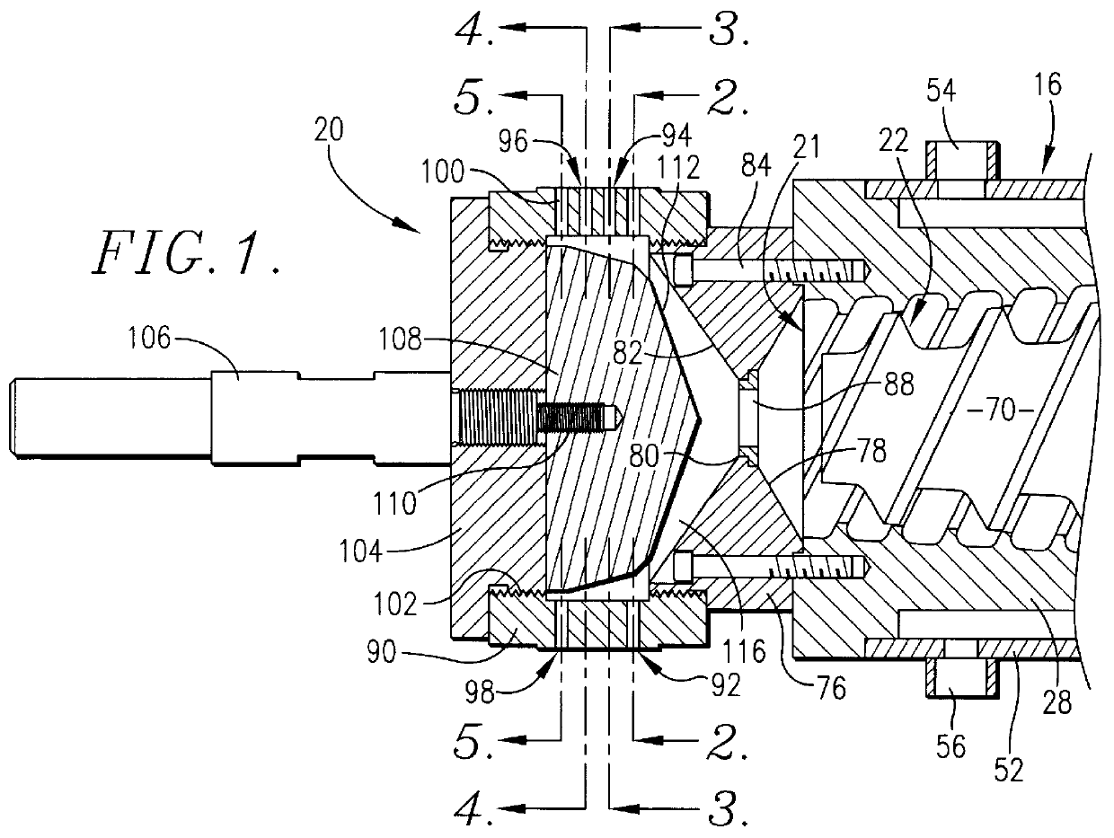 Short length tapered extrusion cooking apparatus having peripheral die