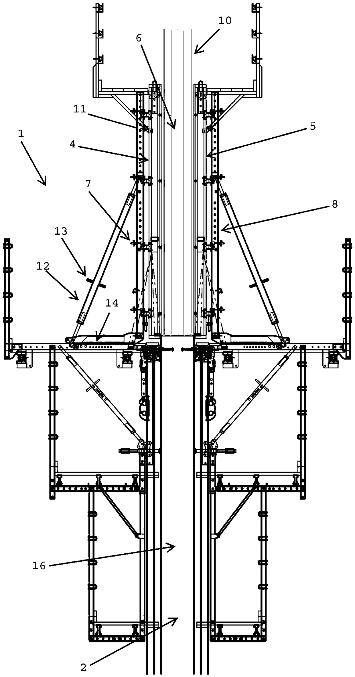 Climbing formwork and method for erection of a concrete structure