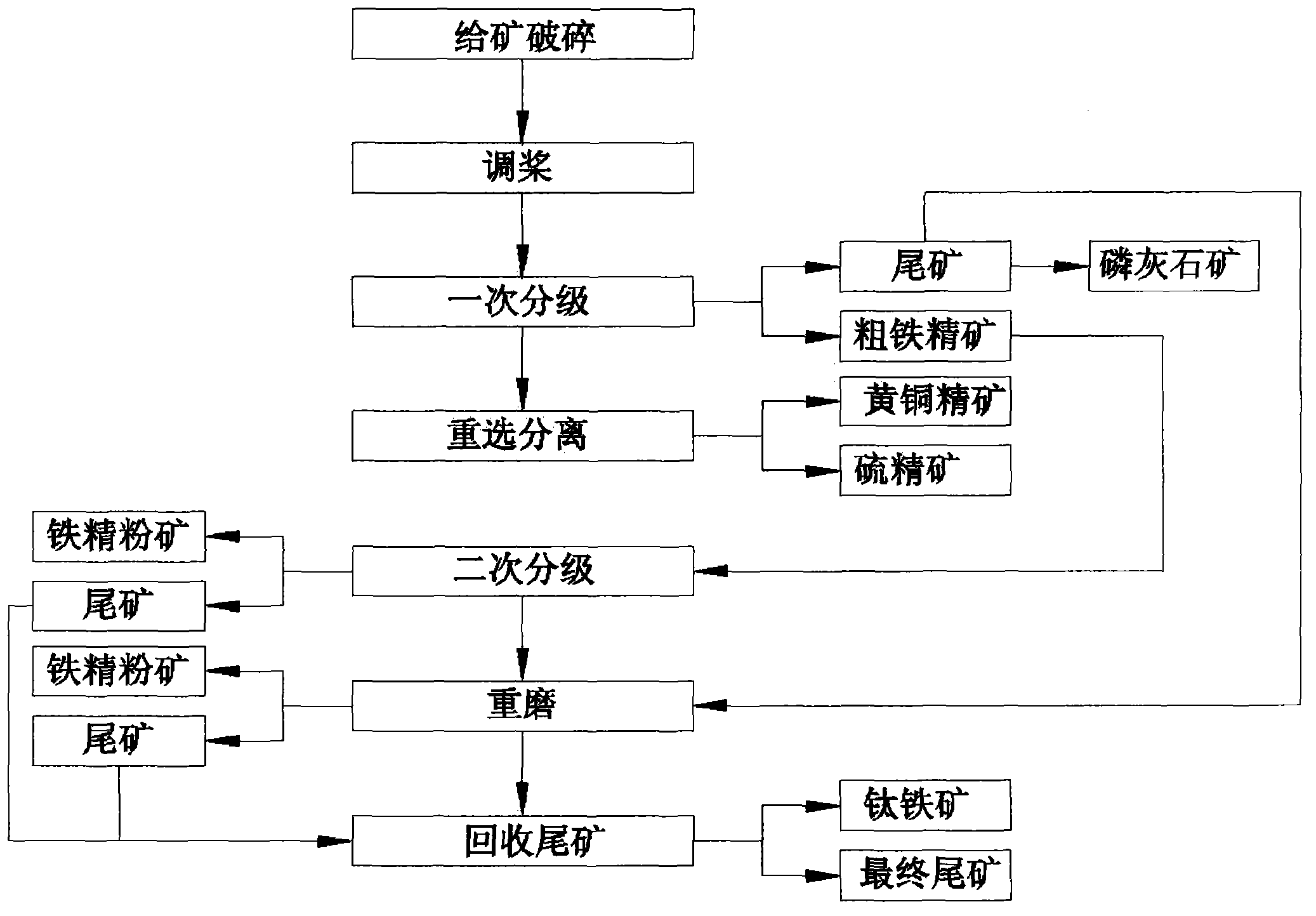 Novel mineral separation process for gravity separation of useful minerals such as magnetite, apatite, ilmenite and sulfide minerals and product