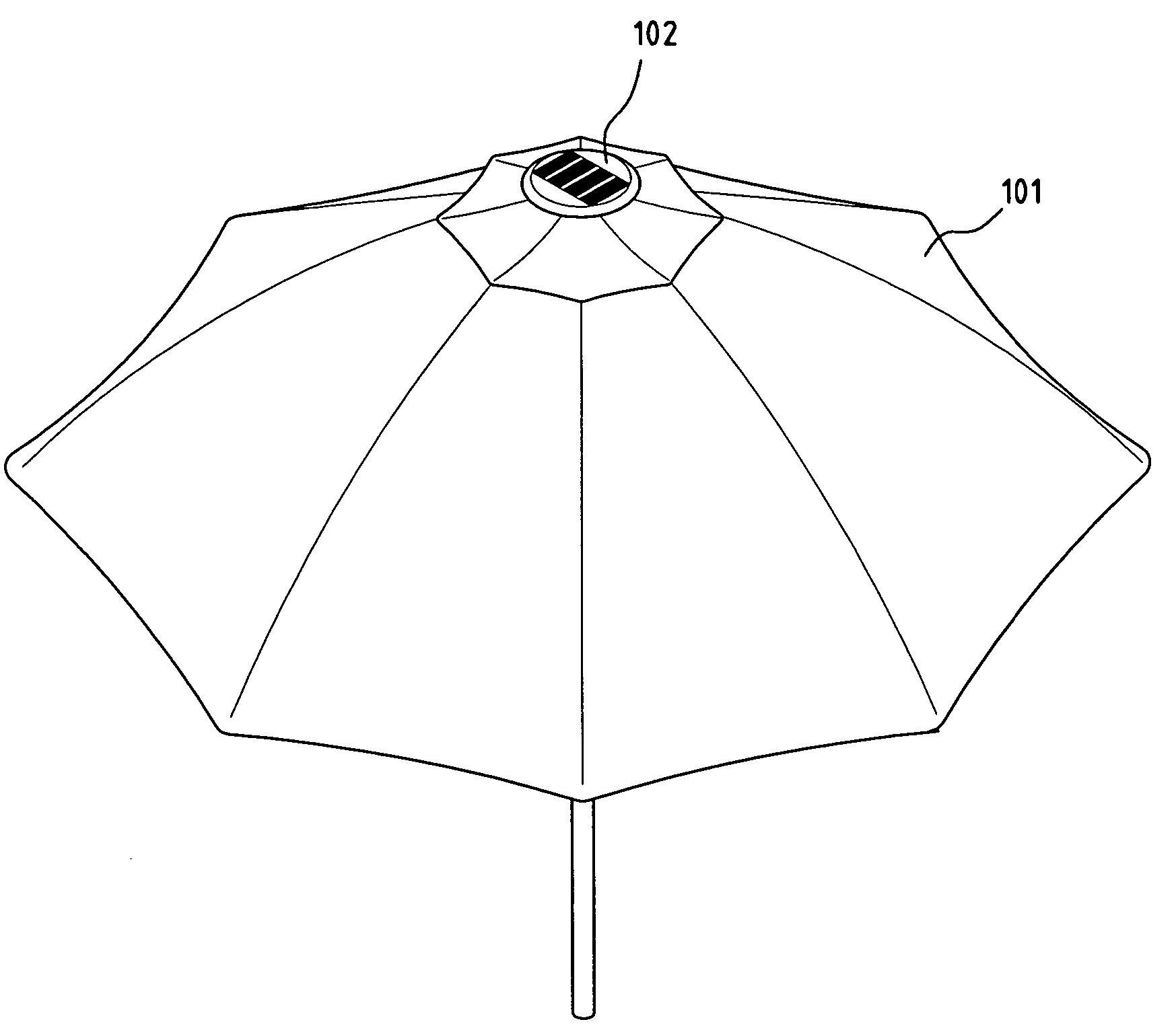 Umbrella having solar powered illumination structure