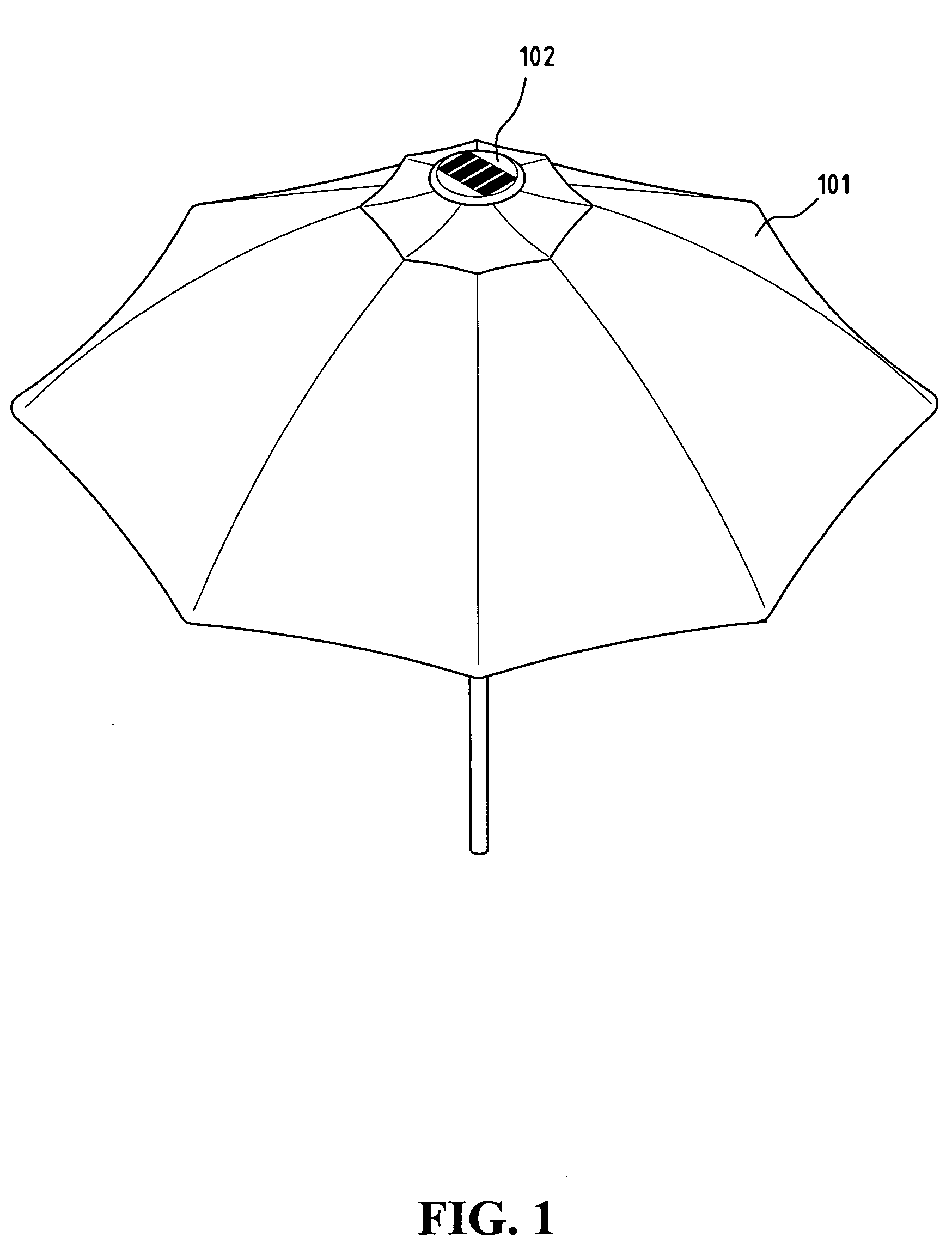 Umbrella having solar powered illumination structure