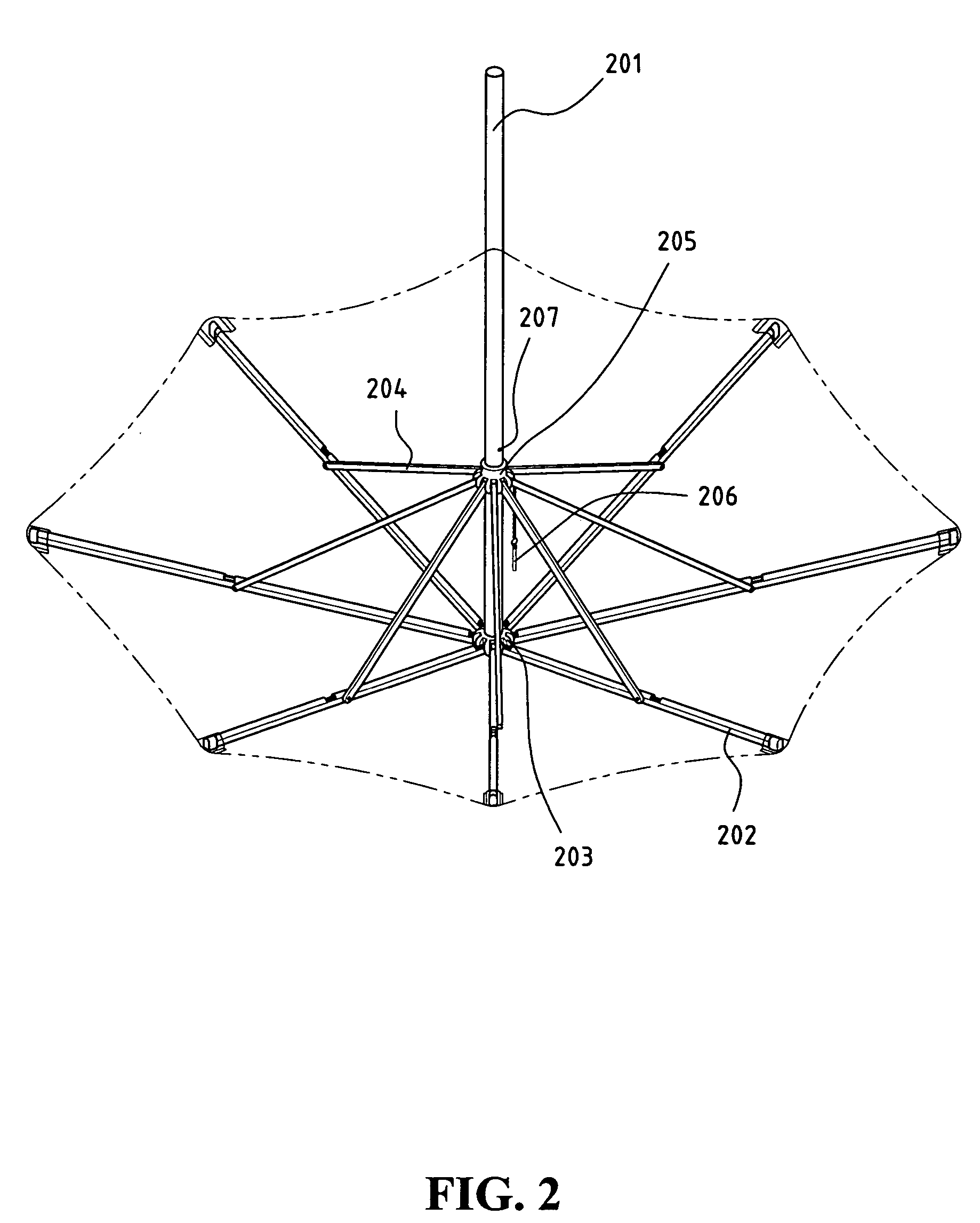 Umbrella having solar powered illumination structure