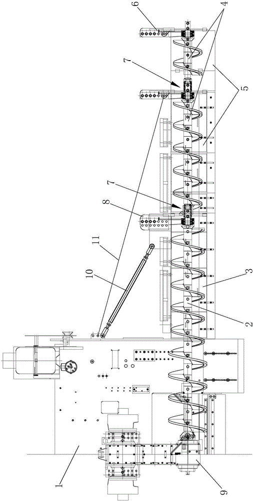 Multistage folding type spiral conveying mechanism for paver