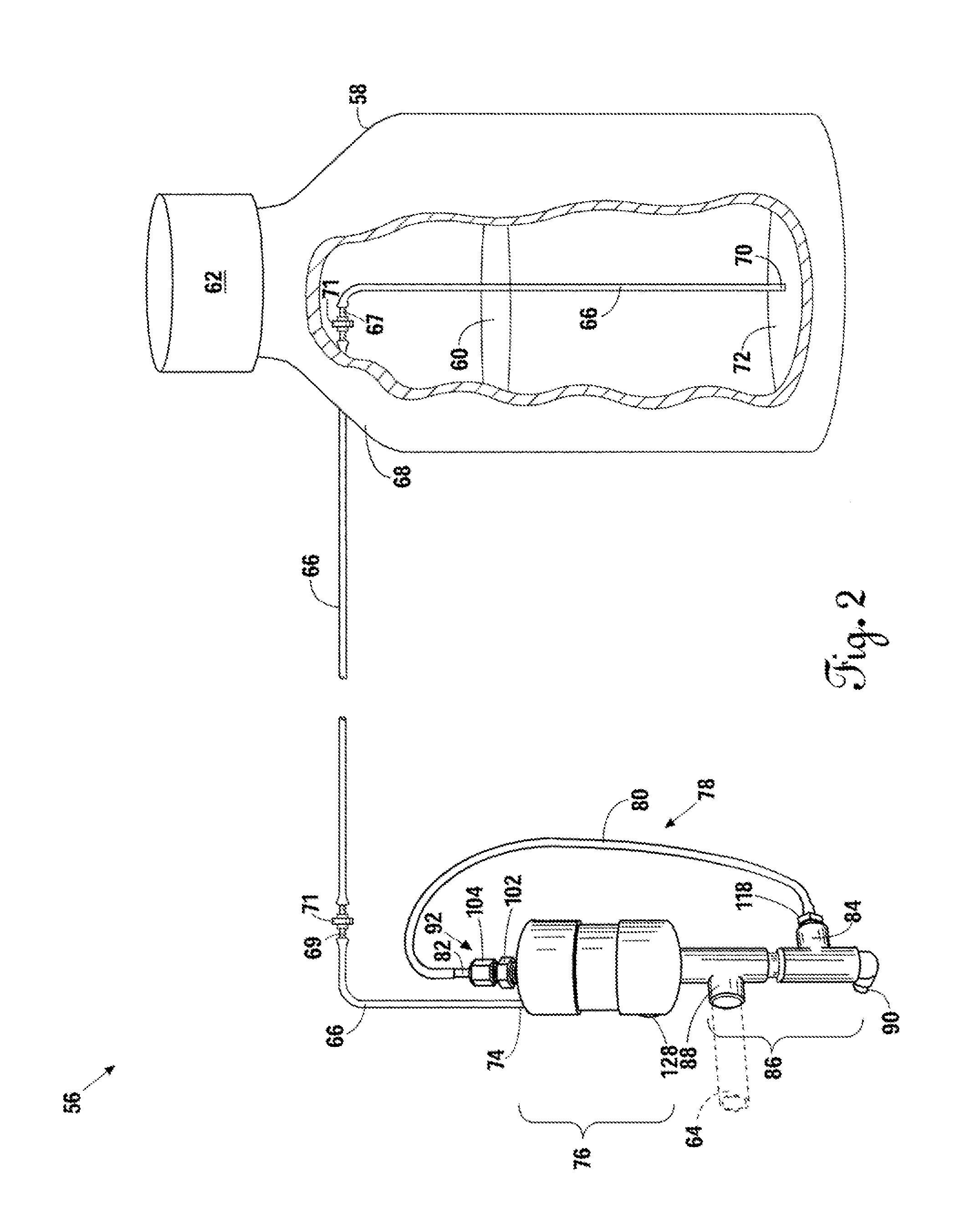 Vacuum-actuated liquid disinfectant dispenser and system