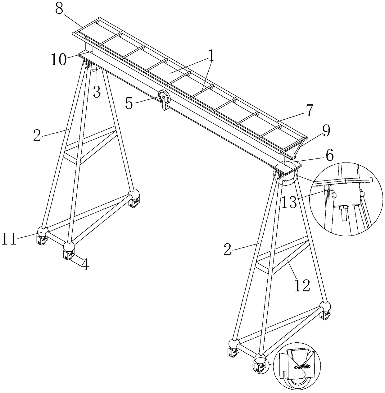 Light detachable movable portal frame device and using method thereof