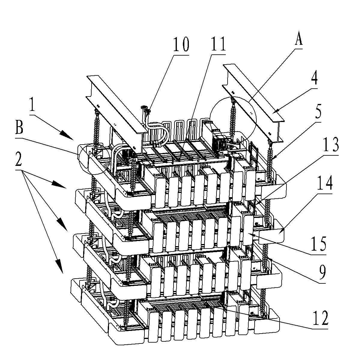 Flexible direct current transmission suspended type valve tower, assembly method and suspension connection structure thereof