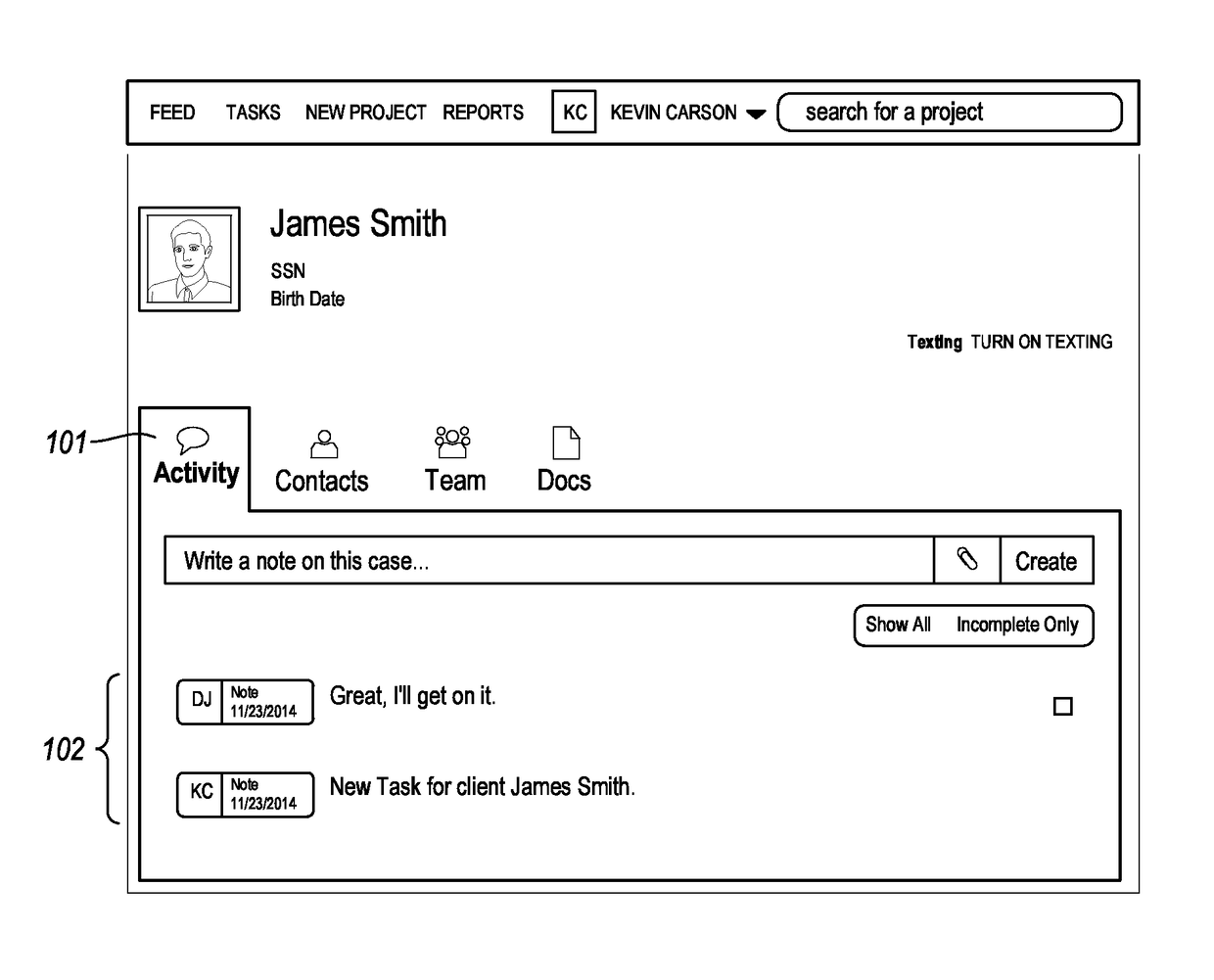 Text message integration with a computer-implemented collaboration platform