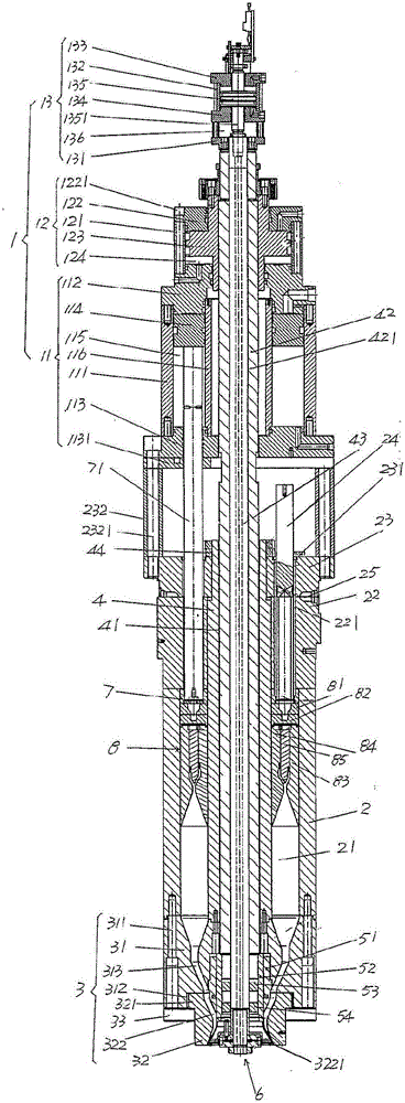 Double-layer flow guide material storage type die head device of blowing machine