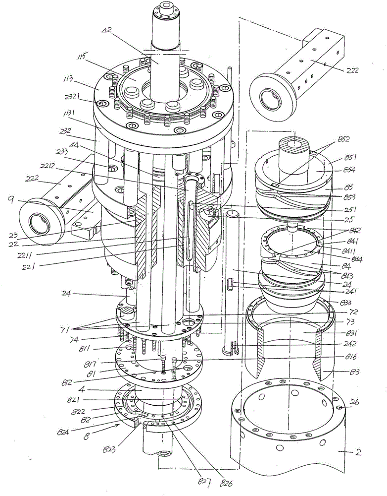 Double-layer flow guide material storage type die head device of blowing machine