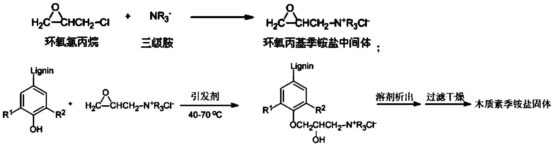 New method for preparing solid lignin quaternary ammonium salt and application of solid lignin quaternary ammonium salt