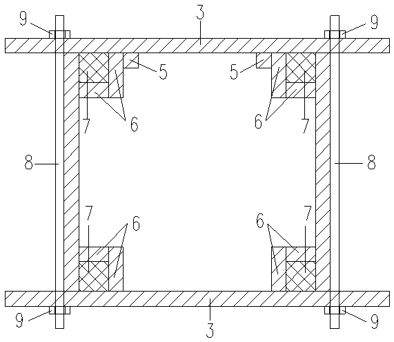 Mold device for manufacturing + type cavity concrete mold block and using method thereof