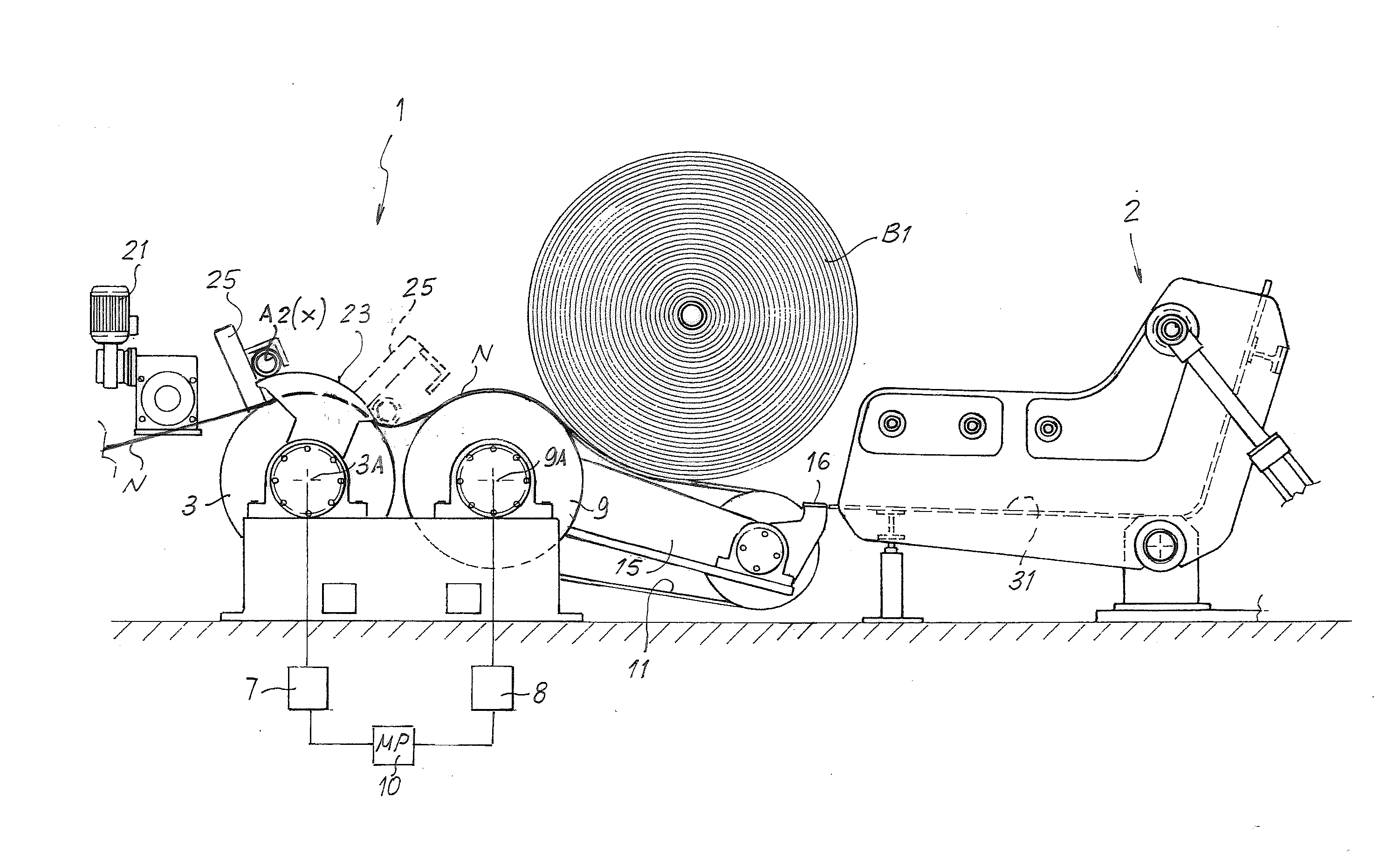 Machine and method for winding reels of web material