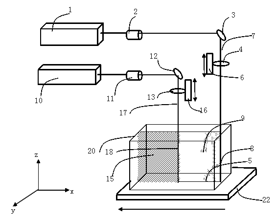 Method and device for separating optical crystal by using two laser beams