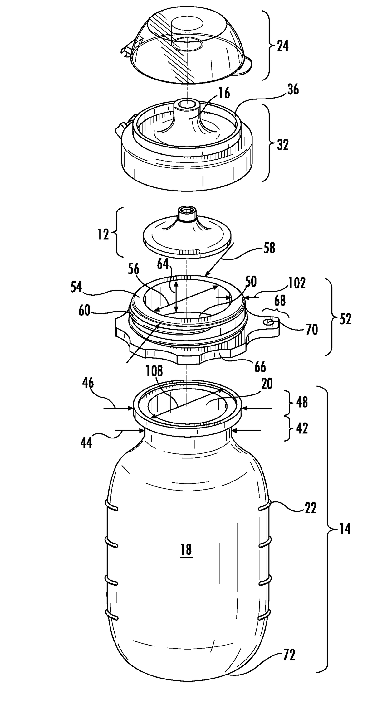 Squeezable leak proof feeding bottle