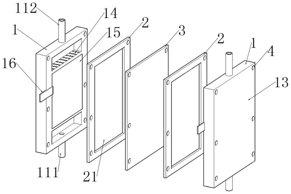 A stacked three-dimensional rocking chair capacitive deionization device and deionization method