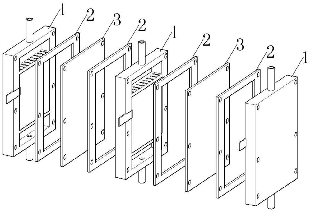 A stacked three-dimensional rocking chair capacitive deionization device and deionization method