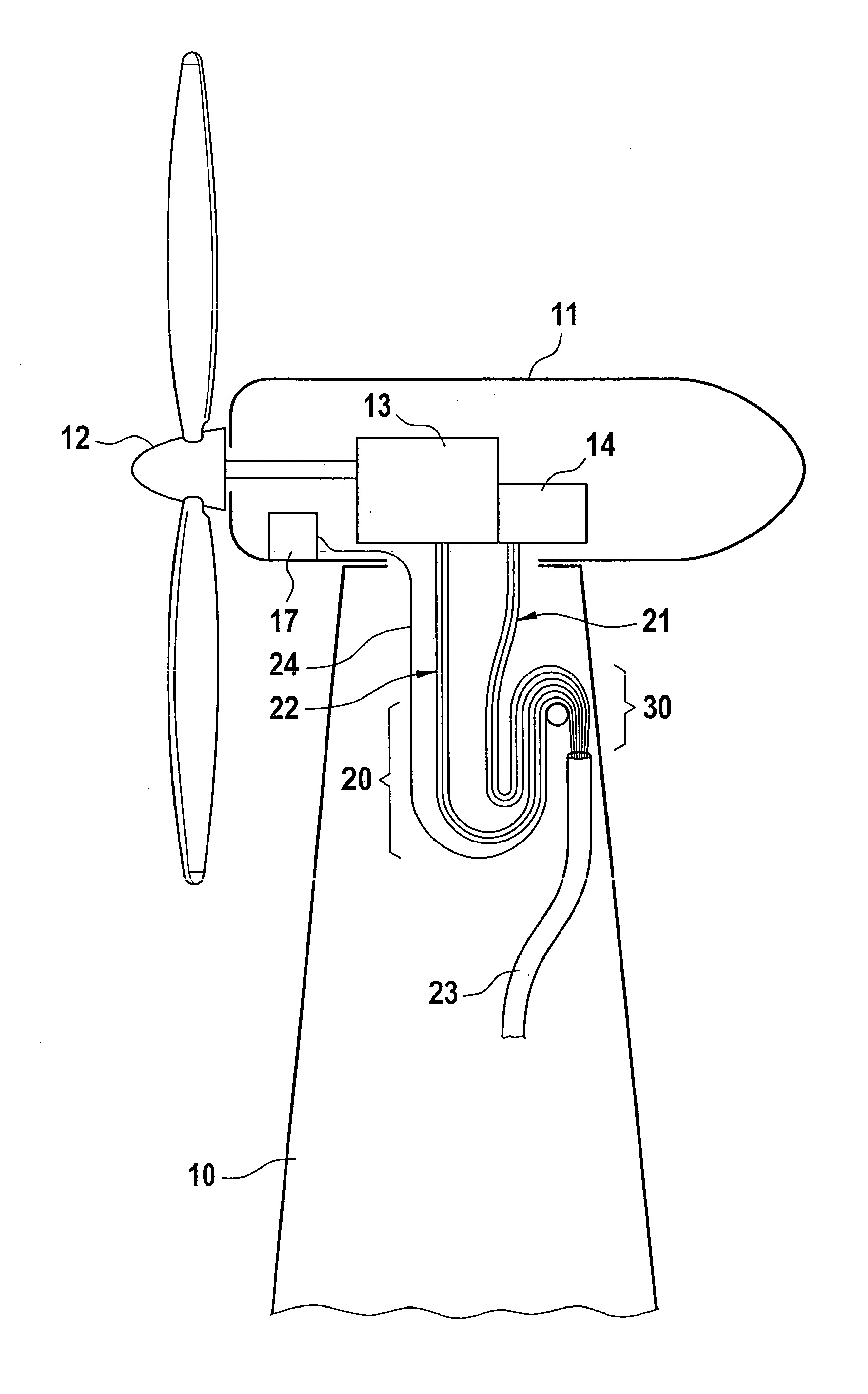 Wind energy plant having a twistable nacelle cable guide