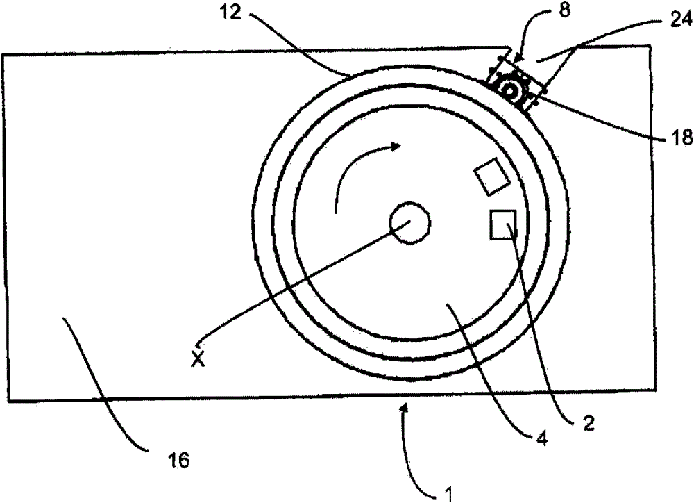 Device for handling a container with directly actuated transport wheel