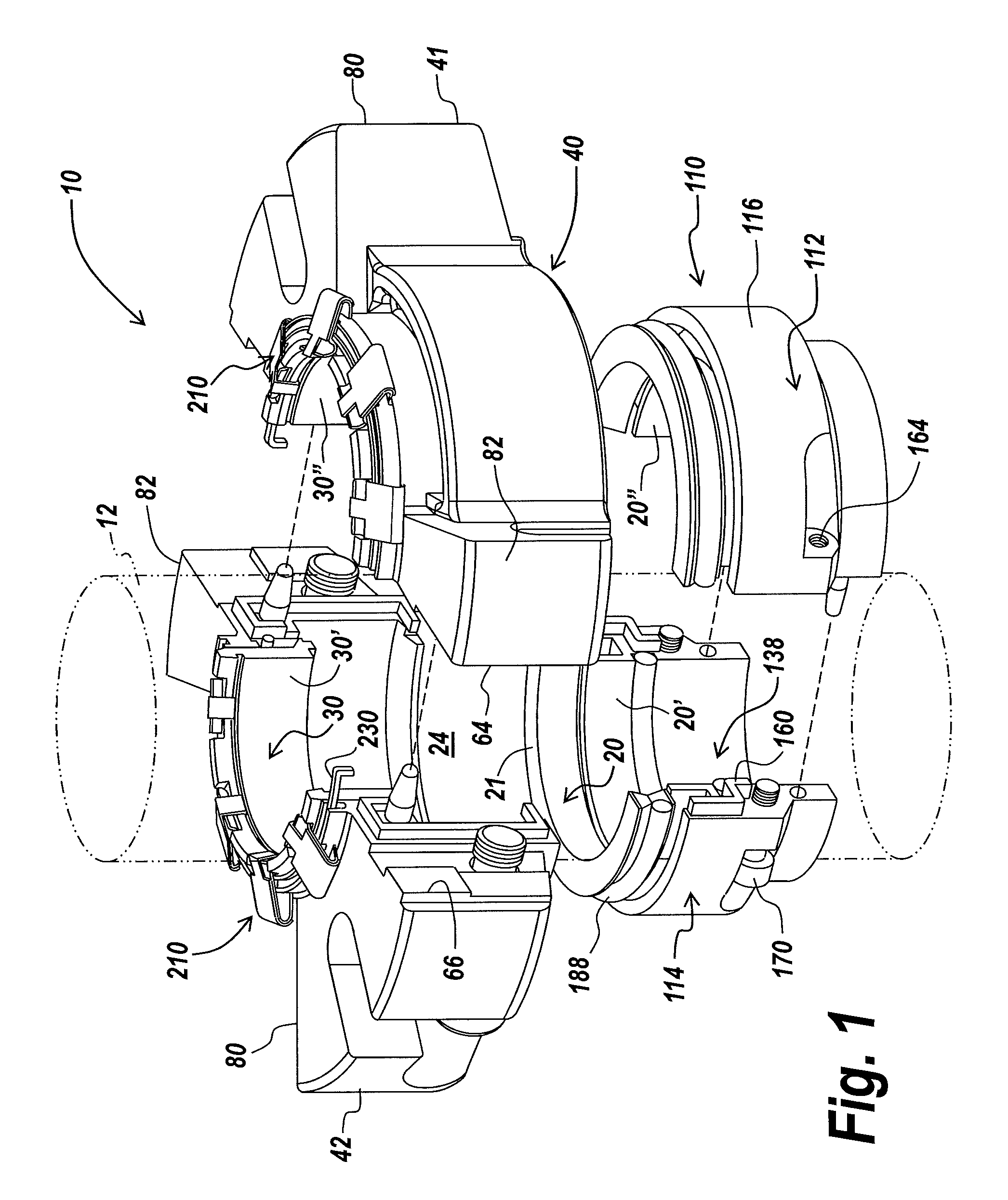 Self aligning split mechanical seal employing a selectively engageable axial biasing assembly