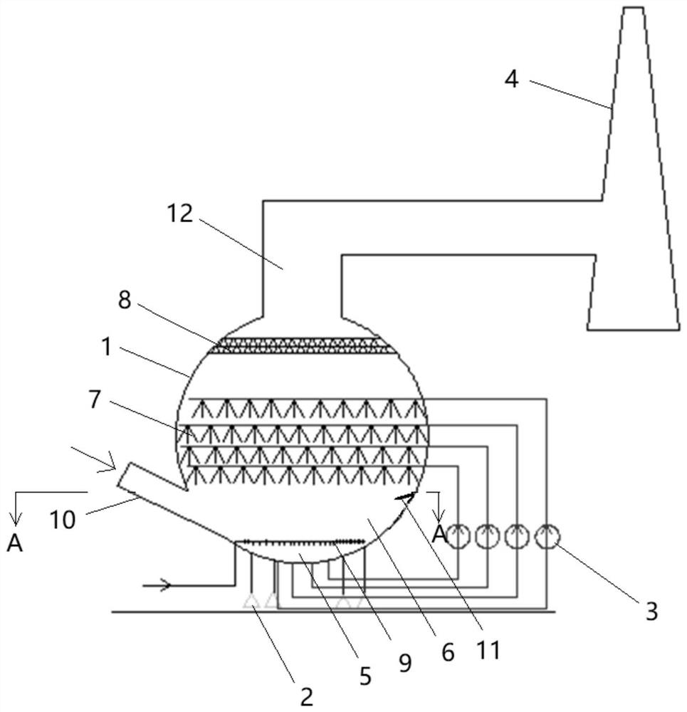 Wet desulphurization spherical tower, application thereof and wet desulphurization process