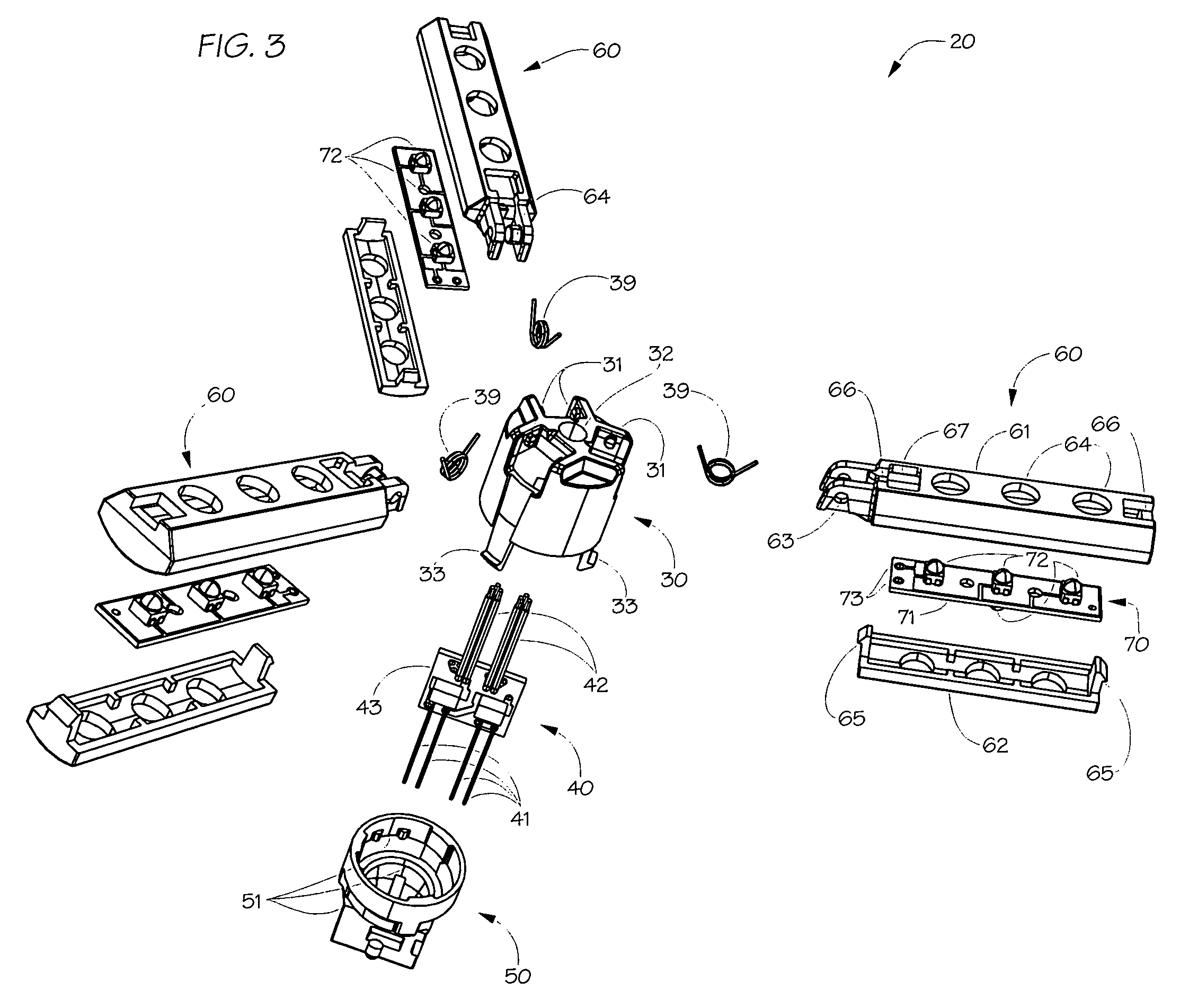 Illumination device with arms that open after passing through a hole