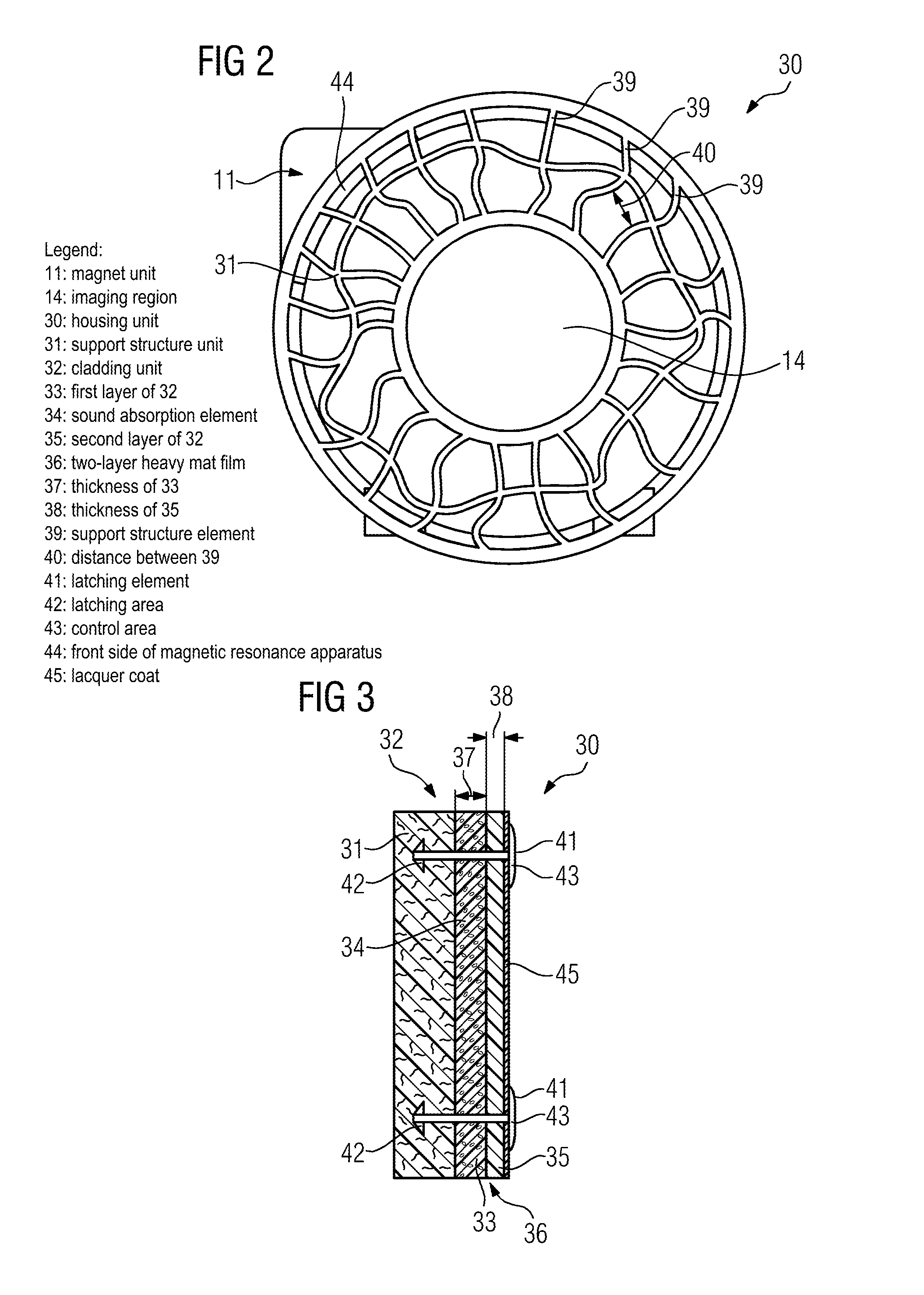 Magnetic resonance apparatus with sound absorption cladding and irregular grid