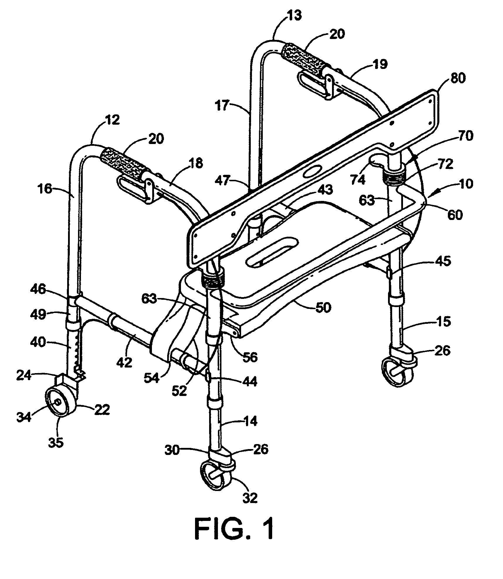 Inwardly folding rollator with an upwardly pivotable seat