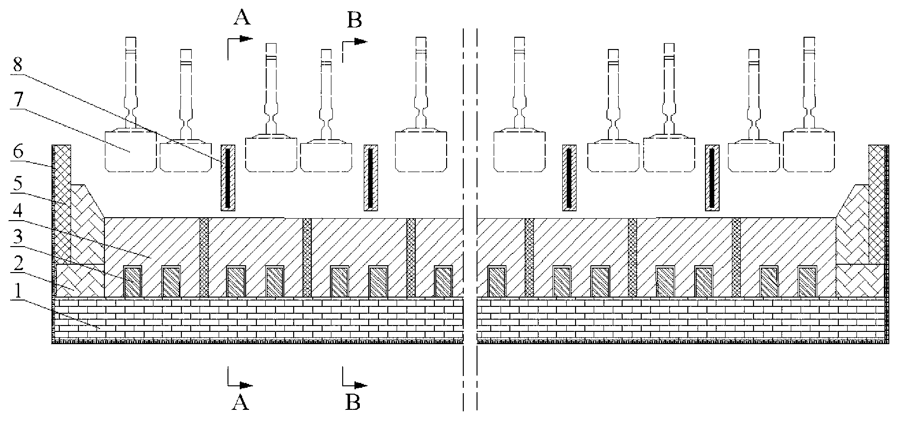 Region electrolysis prebaking aluminum cell