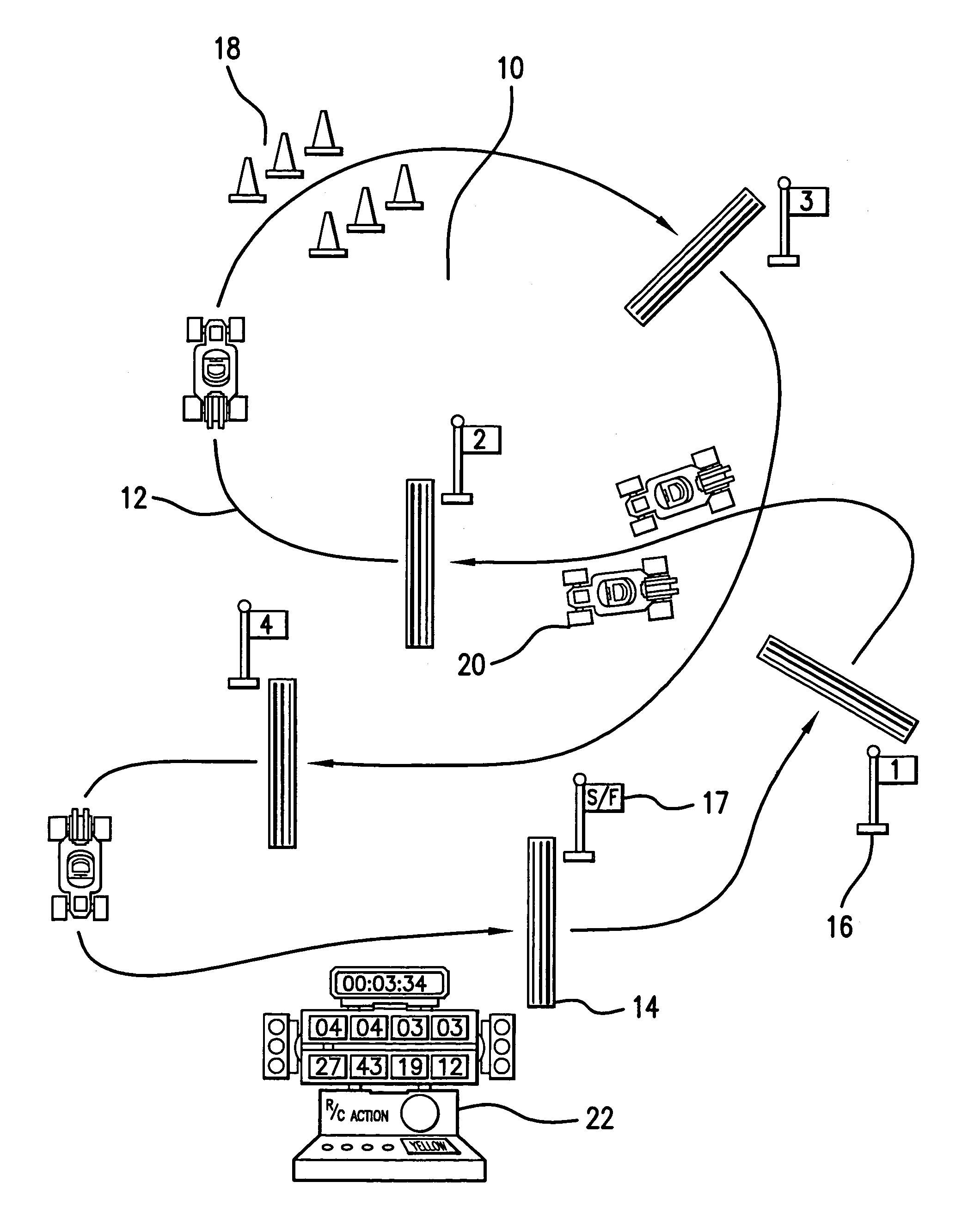 Racecourse lap counter and racecourse for radio controlled vehicles