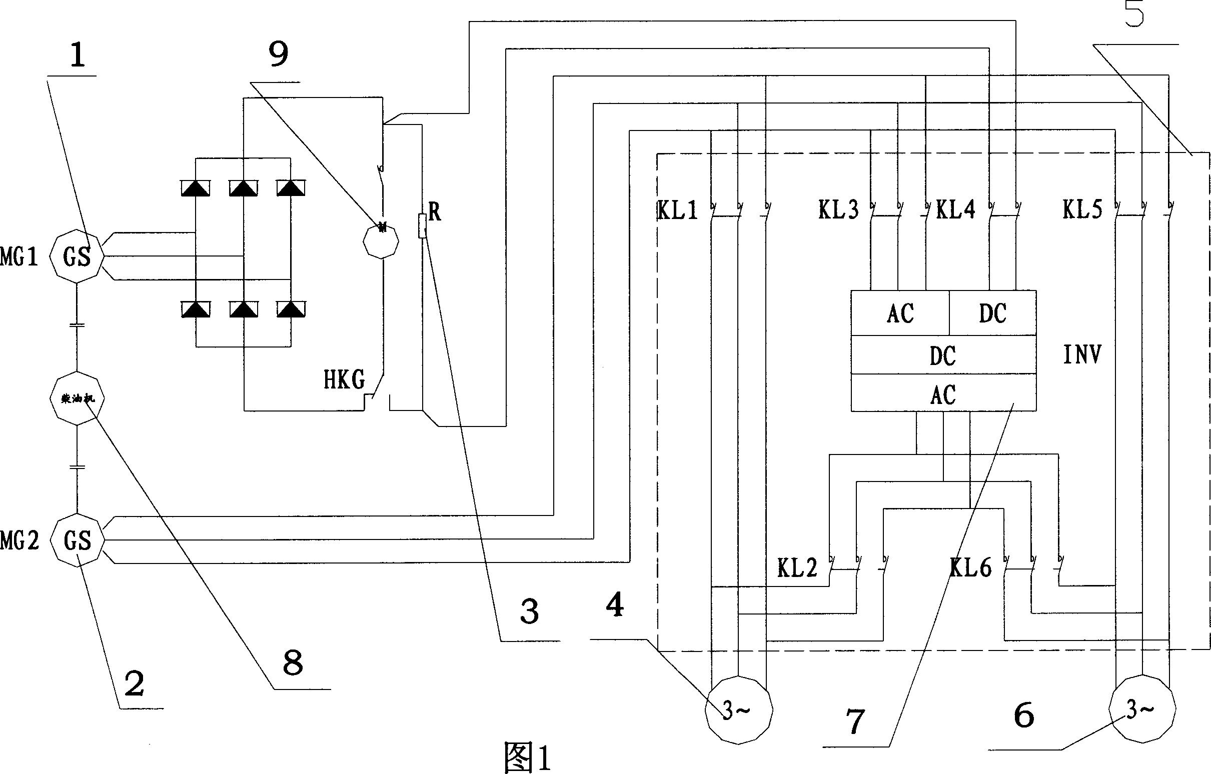 Power supply control method of diesel locomotive auxiliary driving electric system and its device