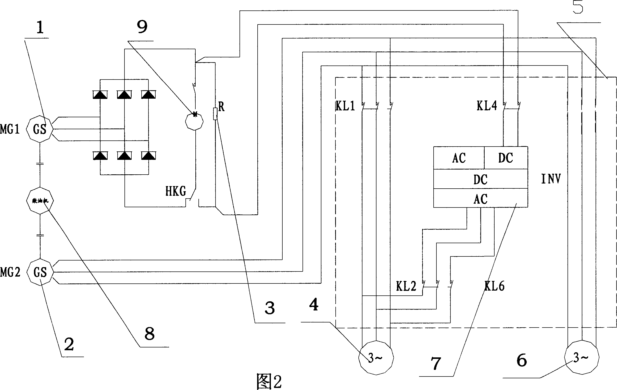 Power supply control method of diesel locomotive auxiliary driving electric system and its device