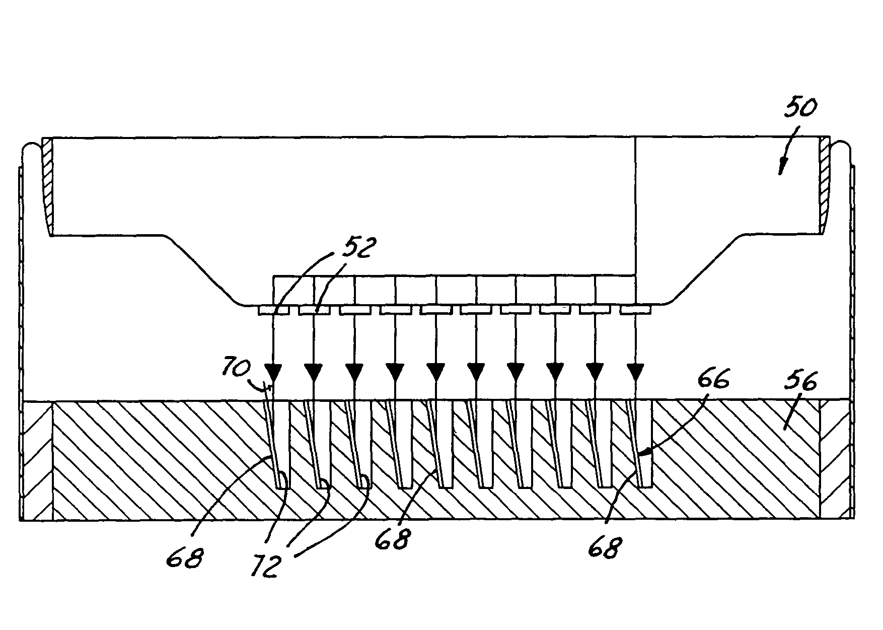 Notched transmission target for a multiple focal spot X-ray source