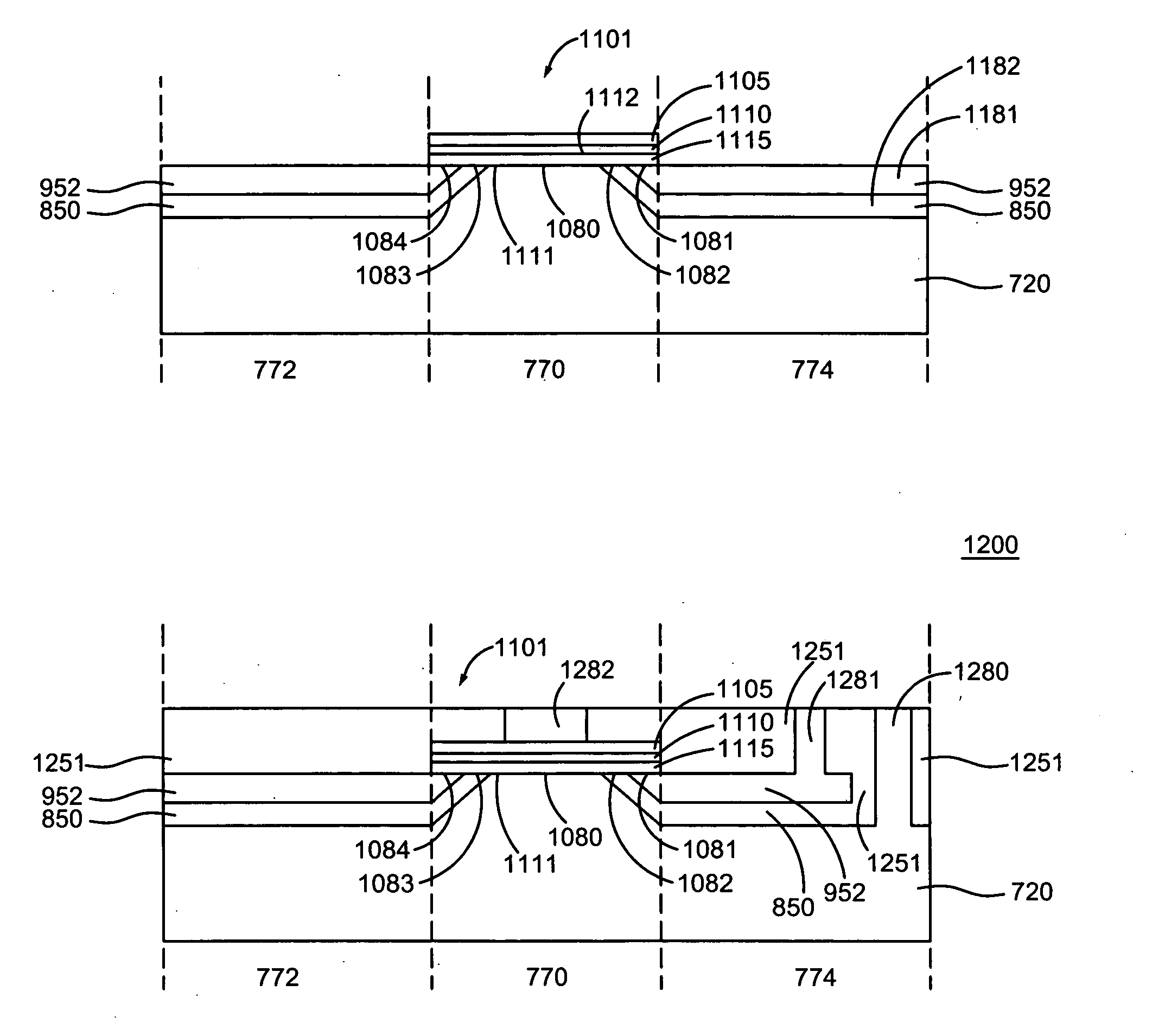 Three terminal magnetic sensing devices having base lead layers in-plane with collector substrate materials and methods of making the same