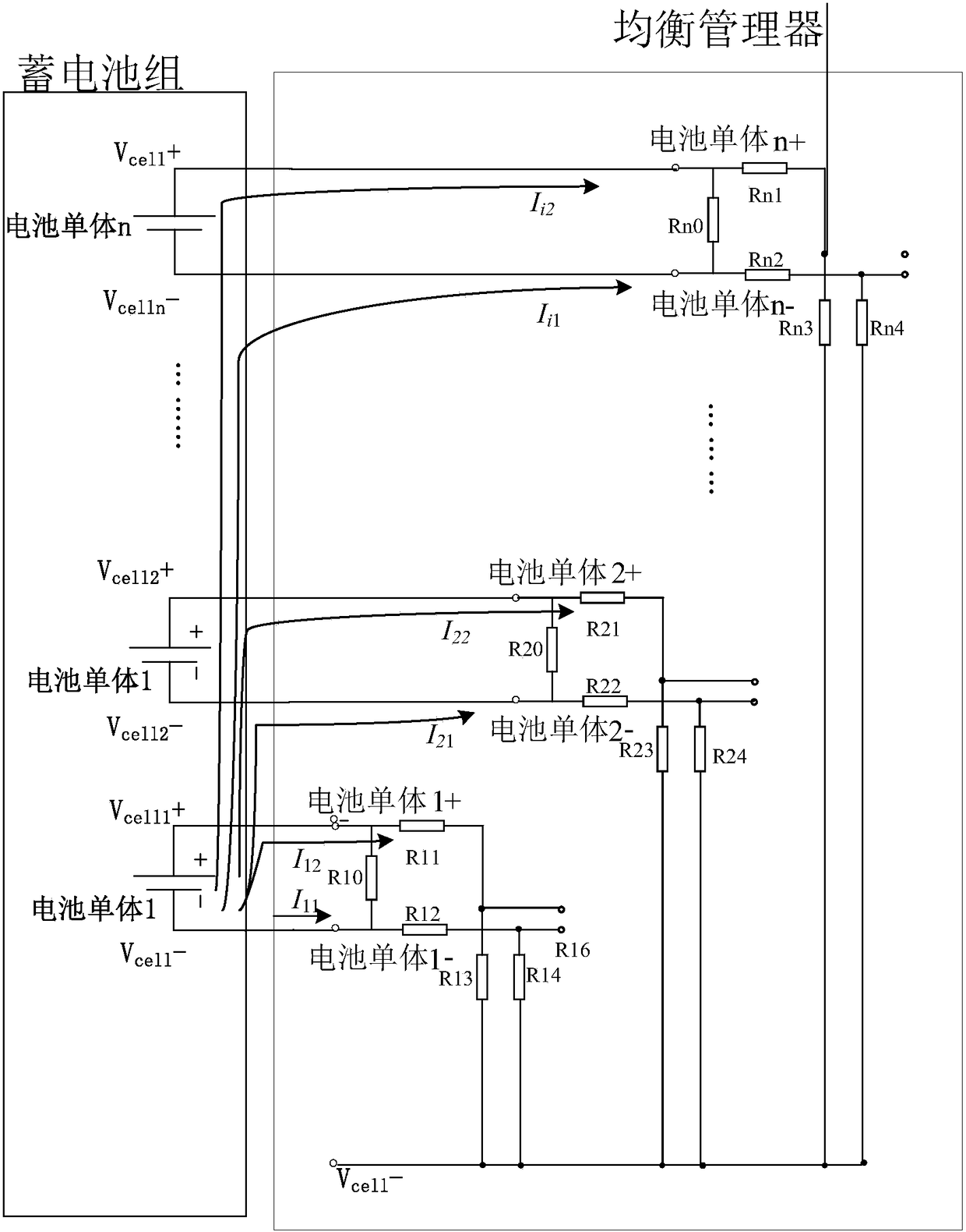 A sampling current sharing circuit of a battery balancing manager