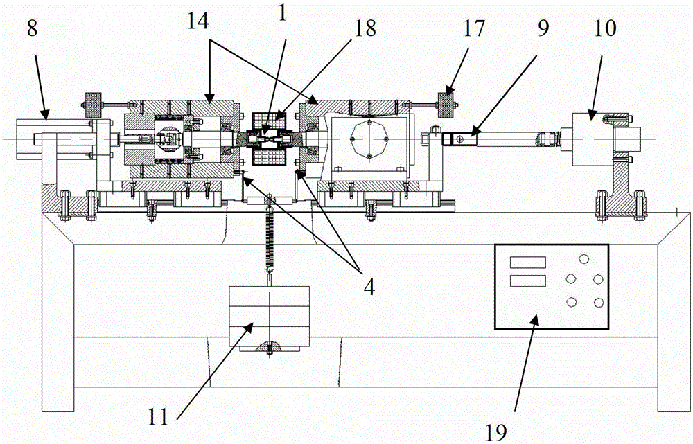 Rotating bending fatigue test device and method with axial load control function