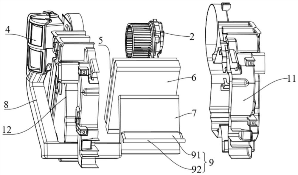 Air conditioning box structure, air conditioning system and electric automobile