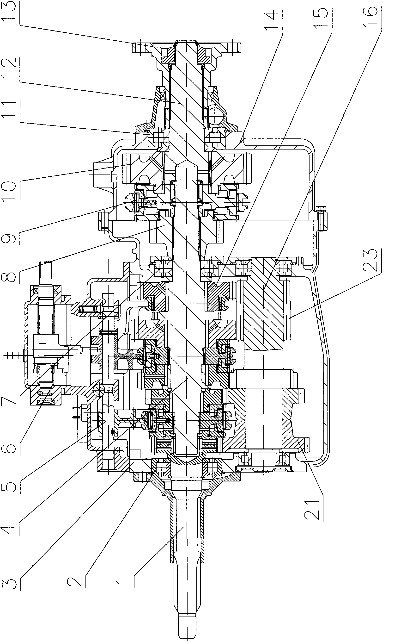 Light-duty automotive transmission with main box and secondary box