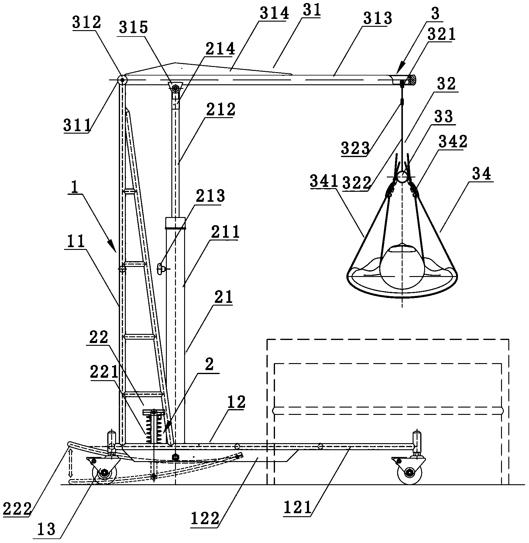 Bed changing crane for patients