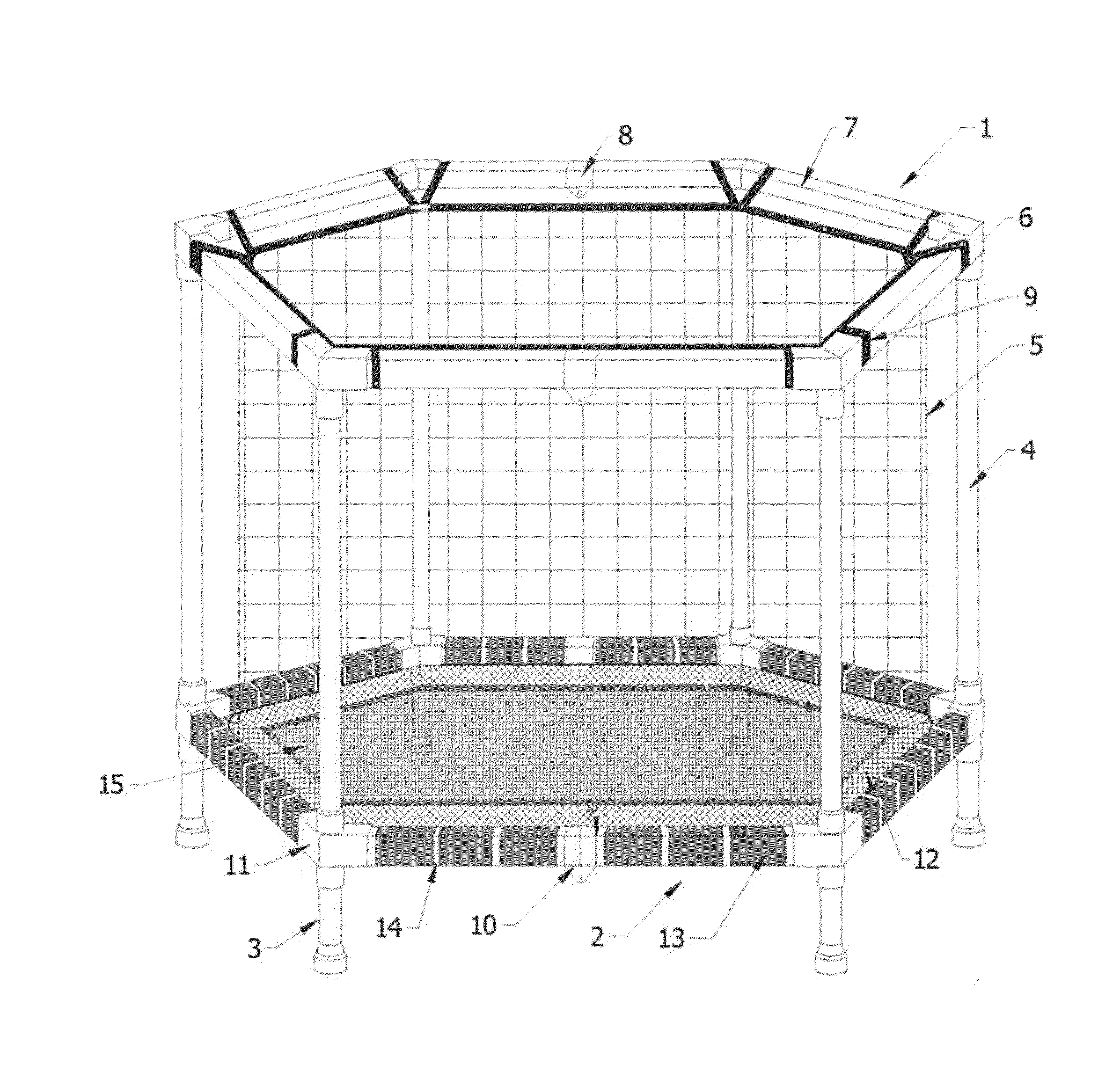 Trampoline with elastic net covered by wrapping fabric