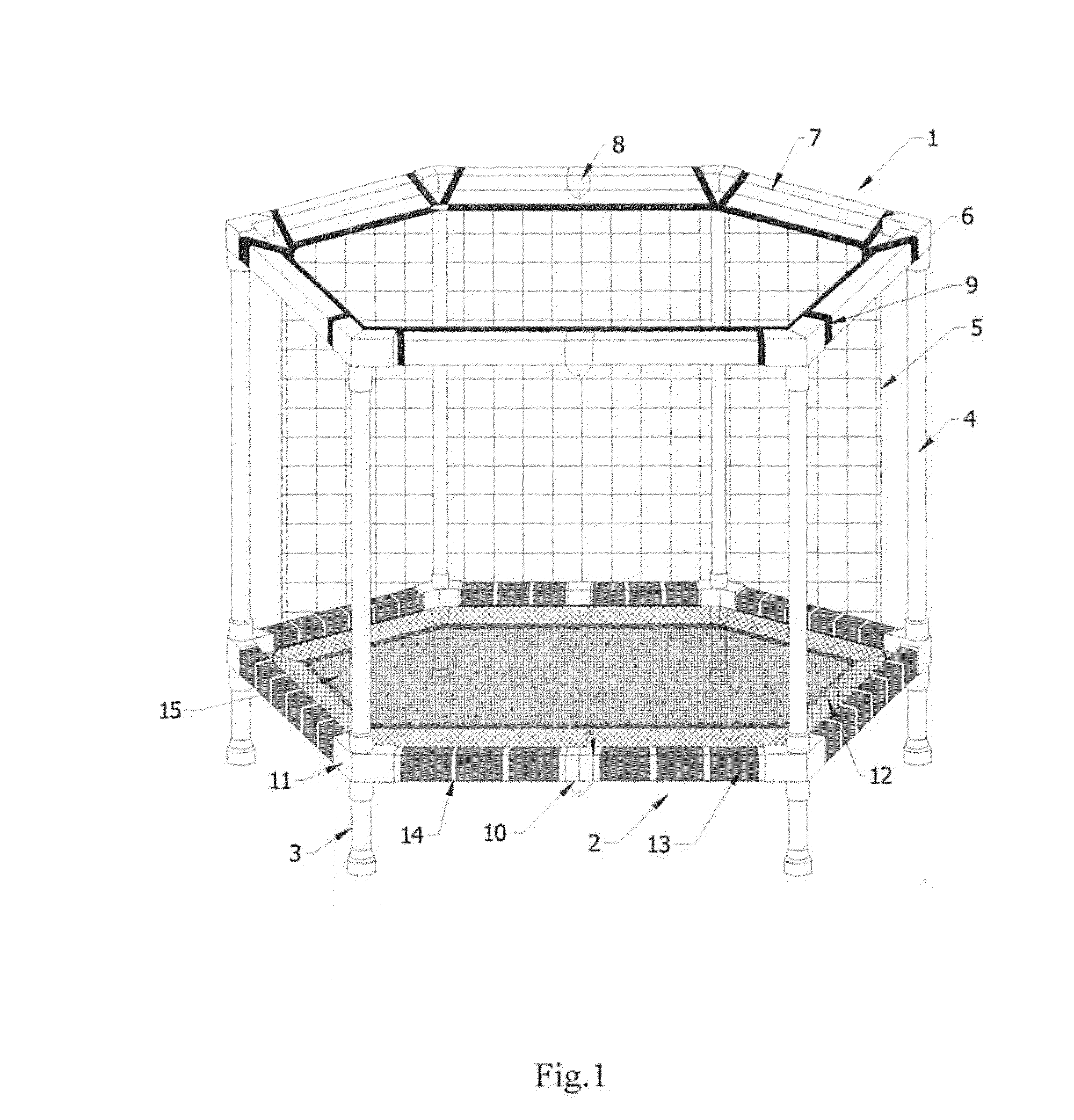 Trampoline with elastic net covered by wrapping fabric