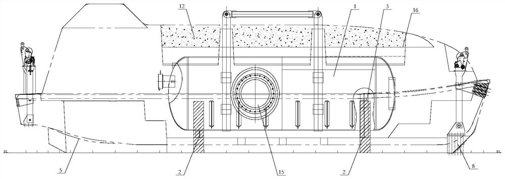 A method for installing a side-connected high-pressure escape cabin in a lifeboat