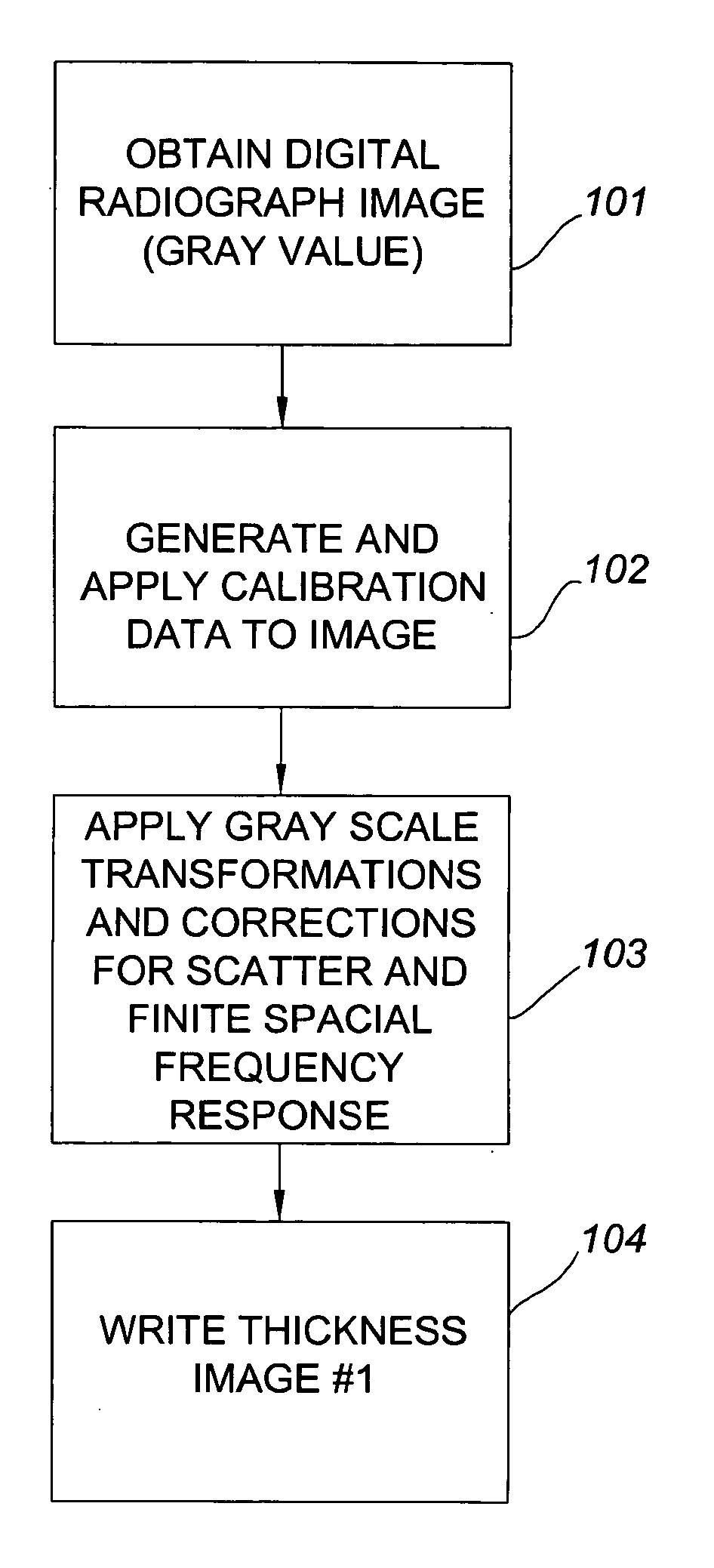 Converting a digital radiograph to an absolute thickness map