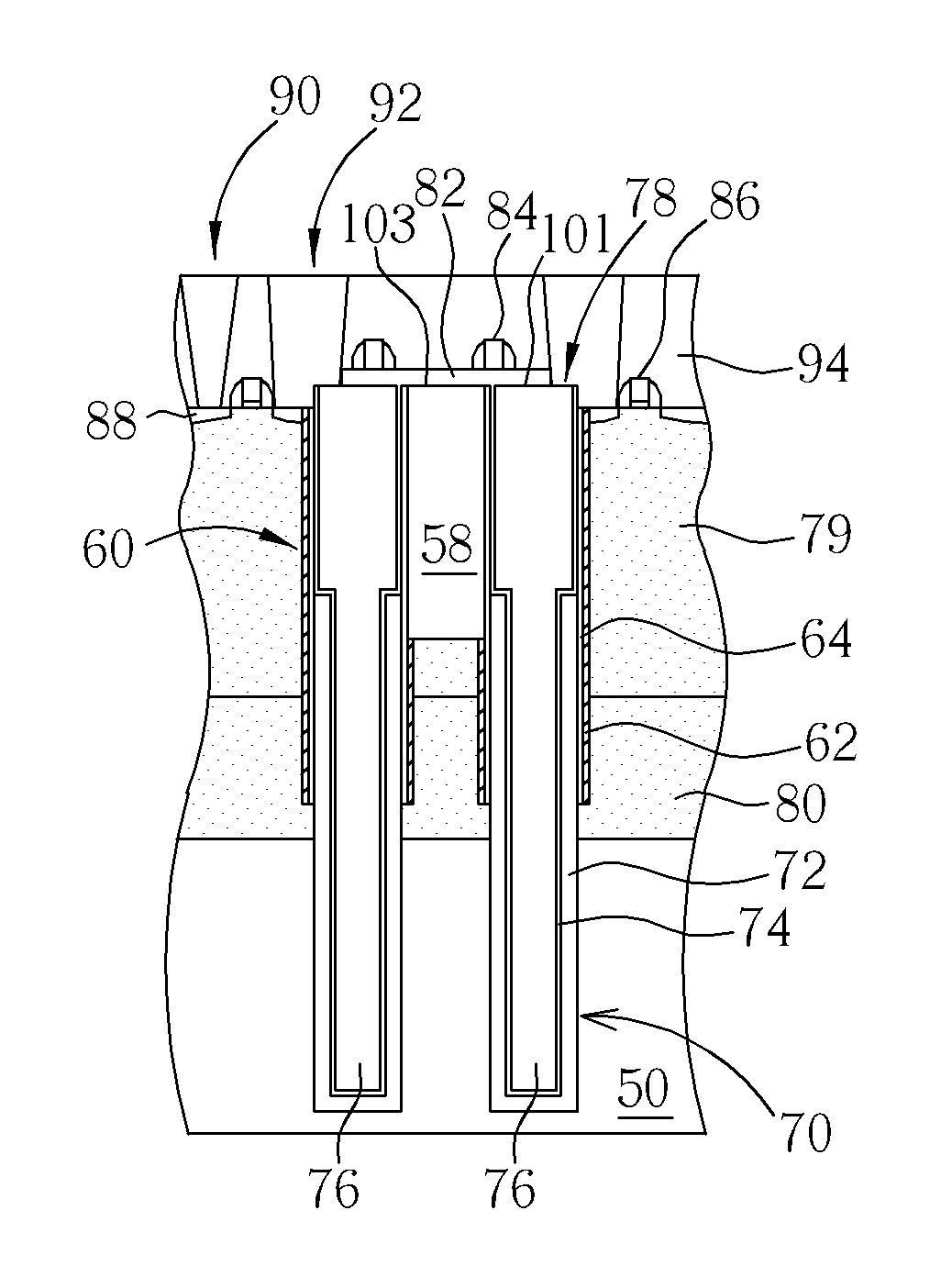 Structure of trench capacitor and method for manufacturing the same