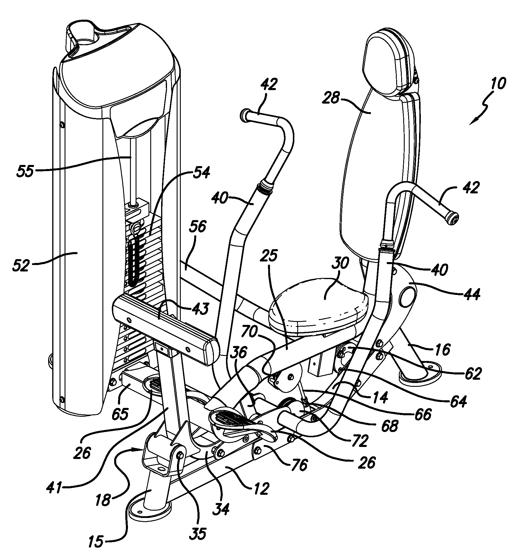 Chest press exercise machine with self-aligning pivoting user support