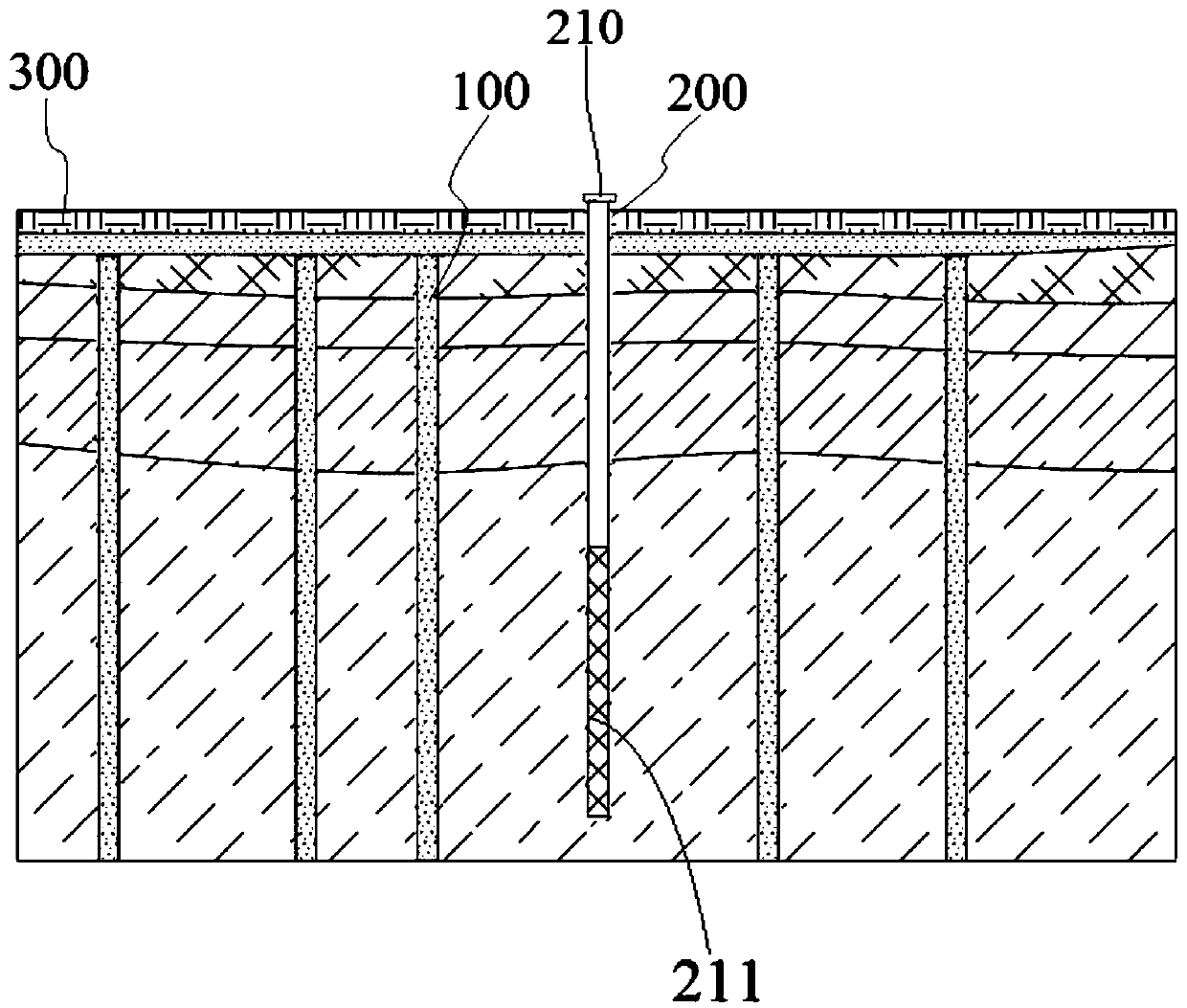 Recharge system for rainwater storing and monitoring and construction method of system